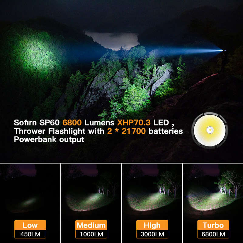 Sofirn SP60 6800 Lumen 915m Throw Rechargeable Flashlight with 21700 Batteries