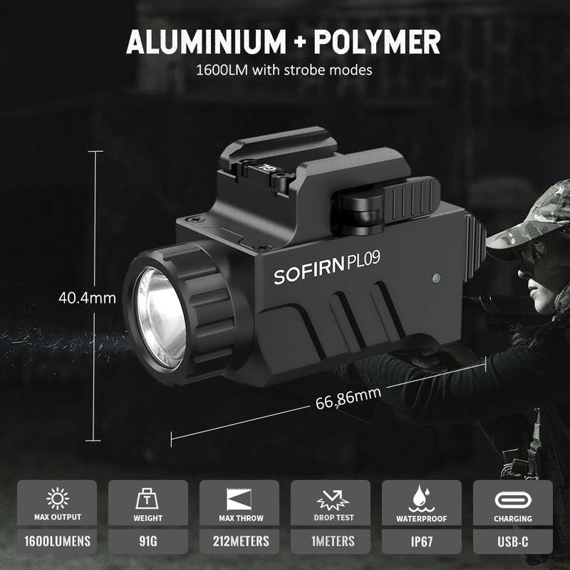 Sofirn PL09 1600 Lumen 212m Throw Rechargeable Pistol Light with Built-in Battery