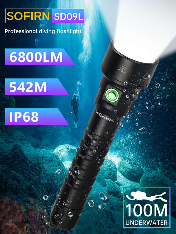 Sofirn SD09L 6800 Lumen 542m Throw Rechargeable Diving Flashlight with 21700 Batteries