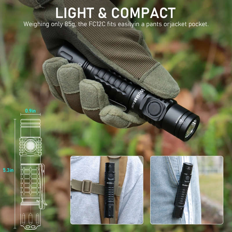 Wurkkos FC12C 2000 Lumen 345m Throw Rechargeable Flashlight with 18650 Battery
