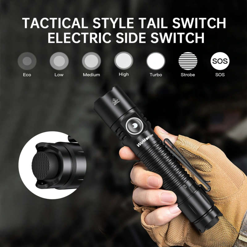 Wurkkos TD05 1800 Lumen 373m Throw Rechargeable Tactical Flashlight with 18650 Battery