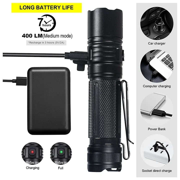 Sofirn SP35 2000 Lumen 332m Throw Rechargeable Flashlight with 21700 Battery