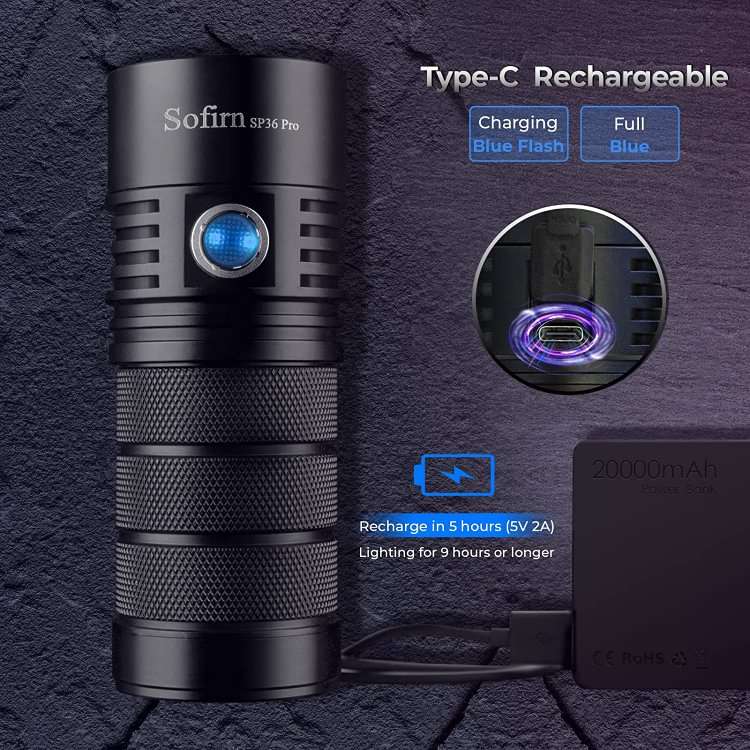 Sofirn SP36 Pro 8000 Lumen 450m Throw Rechargeable Flashlight with 3x 18650 Batteries