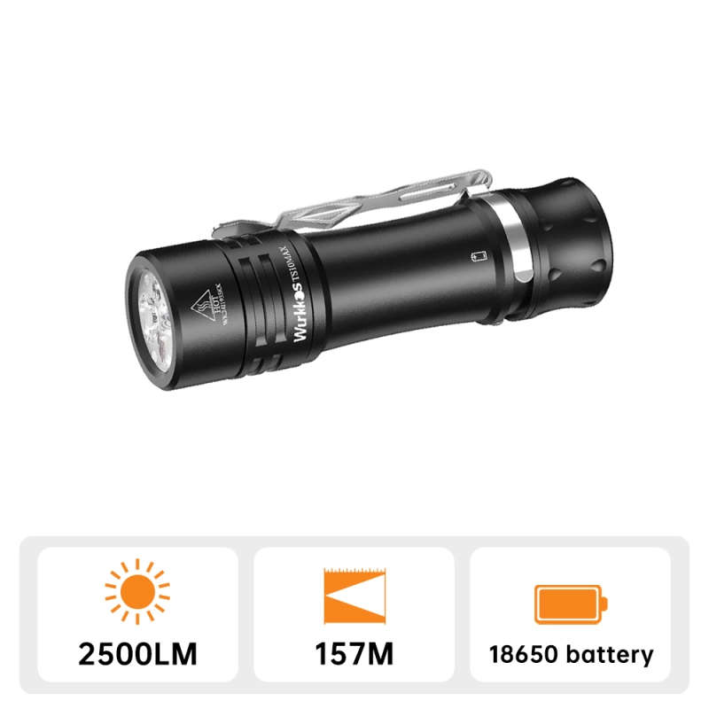 Wurkkos TS10 Max 2500 Lumen 157m Throw Rechargeable Flashlight with 18650 Battery