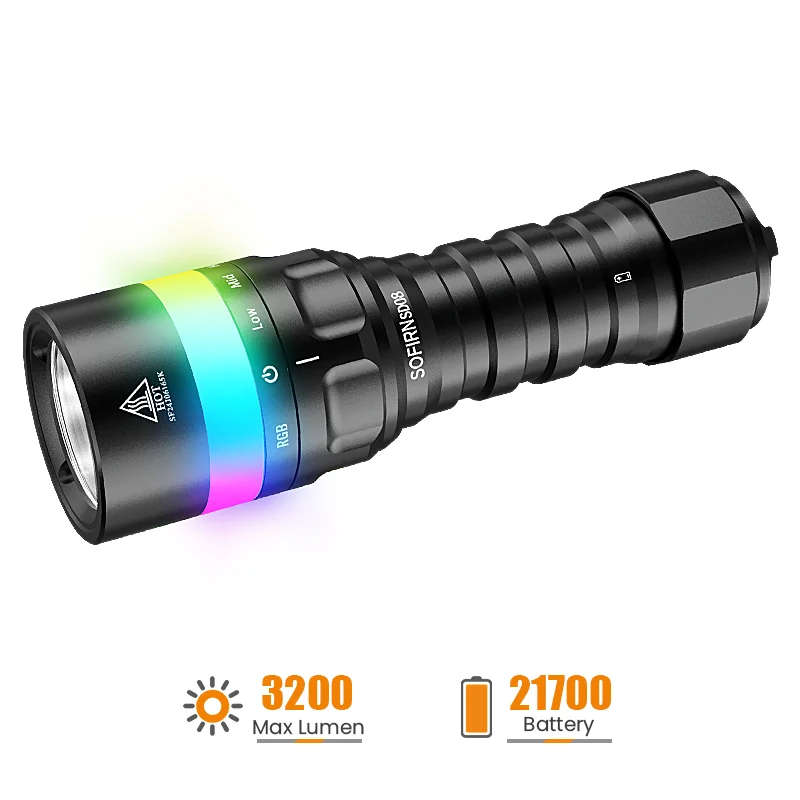 Sofirn SD08 3200 Lumen 385m Throw Rechargeable Diving Flashlight with 21700 Battery