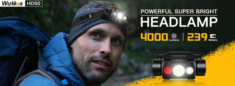 Wurkkos HD50 4000 Lumen 239m Throw Rechargeable Headlamp with 21700 Battery