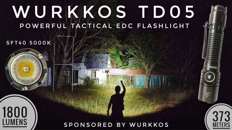 Wurkkos TD05 1800 Lumen 373m Throw Rechargeable Tactical Flashlight with 18650 Battery