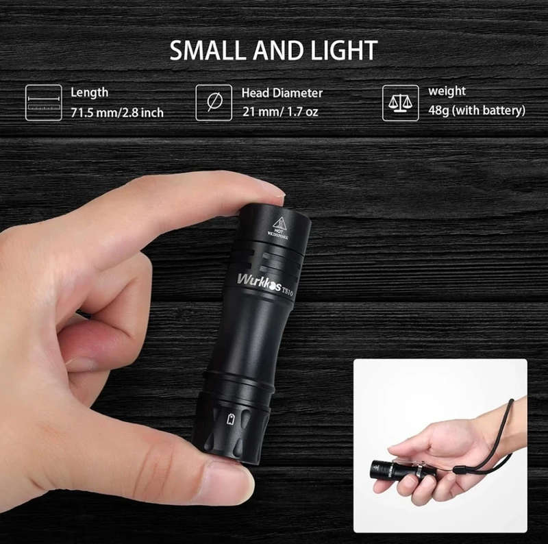 Wurkkos TS10 V2 1400 Lumen 130m Throw Rechargeable Mini Flashlight with 14500 Battery