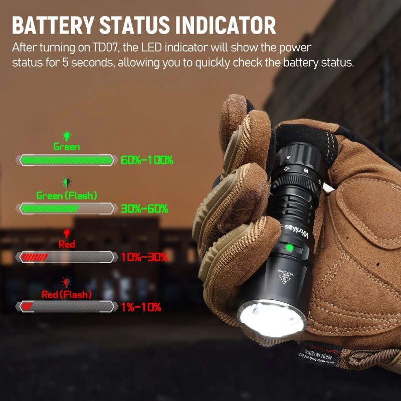 Wurkkos TD07 1300 Lumen 350m Throw Rechargeable Tactical Flashlight with 18350 Battery
