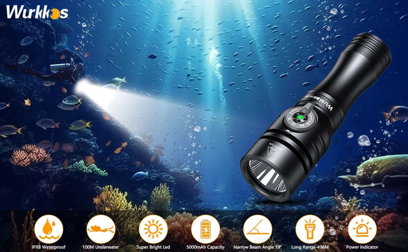Wurkkos DL02 3000 Lumen 480m Throw Rechargeable Diving Flashlight with 21700 Battery