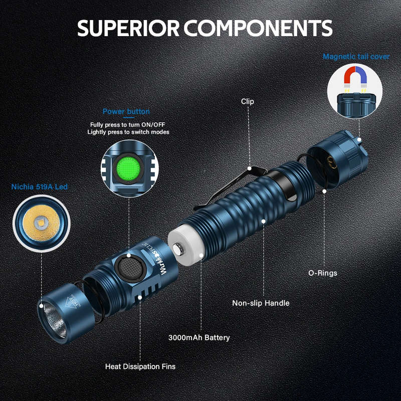 Wurkkos FC11C 1200 Lumen 155m Throw Rechargeable Flashlight with 18650 Battery