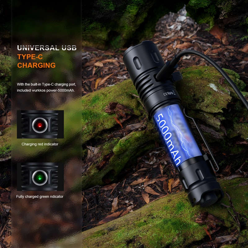 Wurkkos TD04 3000 Lumen 295m Throw Rechargeable Tactical Flashlight with 21700 Battery