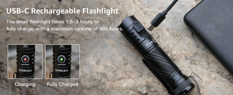 Sofirn SR12 1450 Lumen 130m Throw Rechargeable Flashlight with 18650 Battery