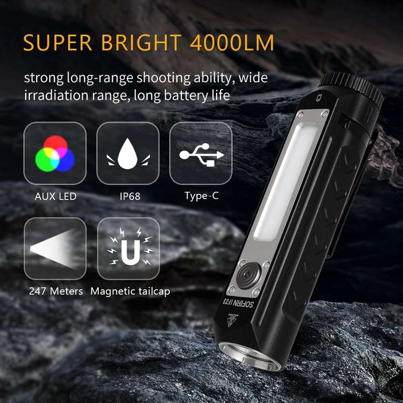 Sofirn IF23 4000 Lumen 247m Throw Rechargeable Flashlight with 21700 Battery