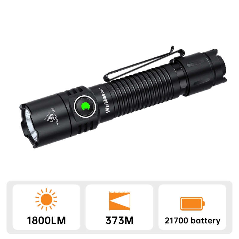 Wurkkos TD05 1800 Lumen 373m Throw Rechargeable Tactical Flashlight with 18650 Battery