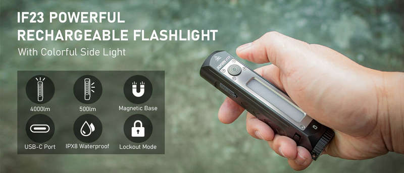 Sofirn IF23 4000 Lumen 247m Throw Rechargeable Flashlight with 21700 Battery