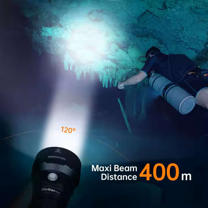 Wurkkos DL40 5000 Lumen 400m Throw Rechargeable Diving Flashlight with 2x 26650