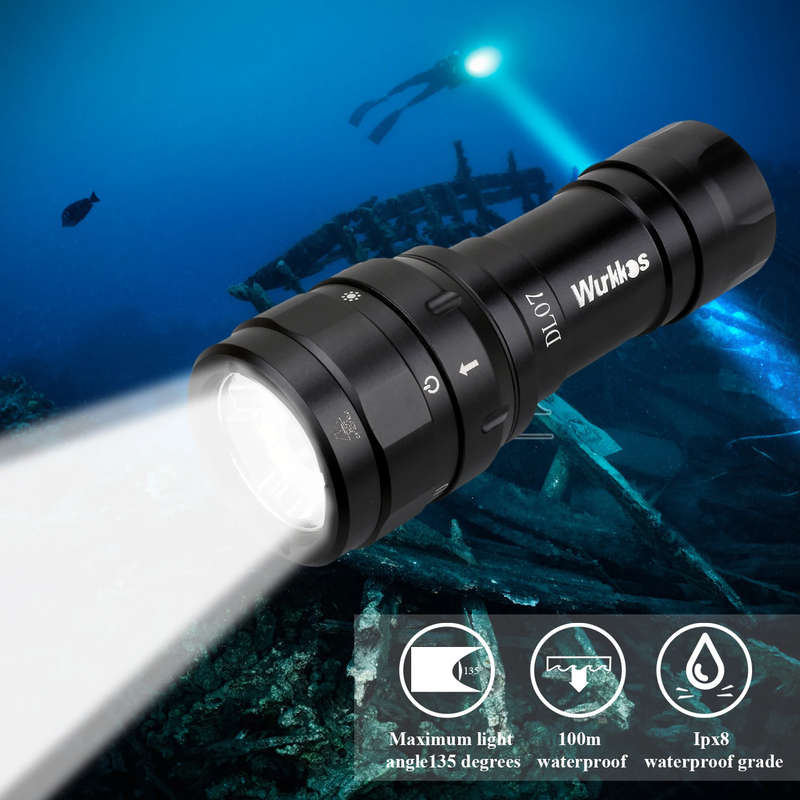 Wurkkos DL07 4180 Lumen +1000mW UV 77m Throw Rechargeable Diving Flashlight with 26650