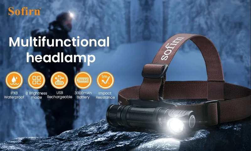 Sofirn HS40 2000 Lumen 175m Throw Rechargeable Headlamp with 18650 Battery