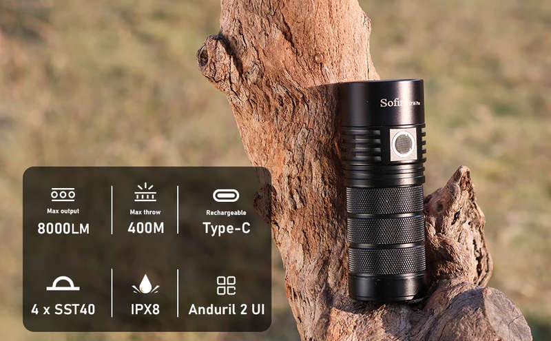 Sofirn SP36 Pro 8000 Lumen 450m Throw Rechargeable Flashlight with 3x 18650 Batteries
