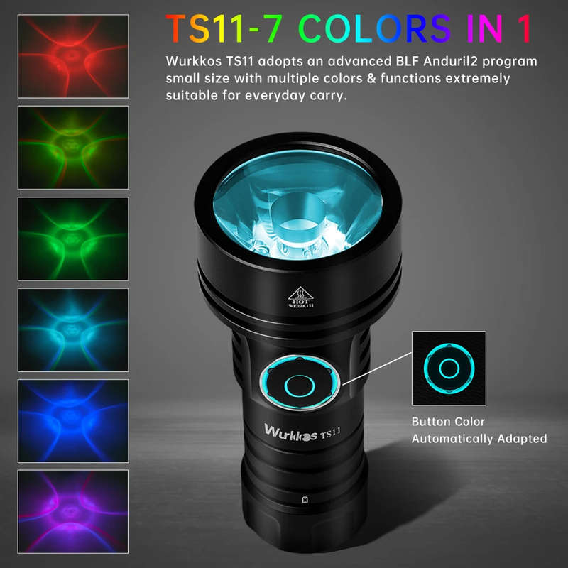 Wurkkos TS11 2000 Lumen 616m Throw Rechargeable Mini Flashlight with 18350 Battery