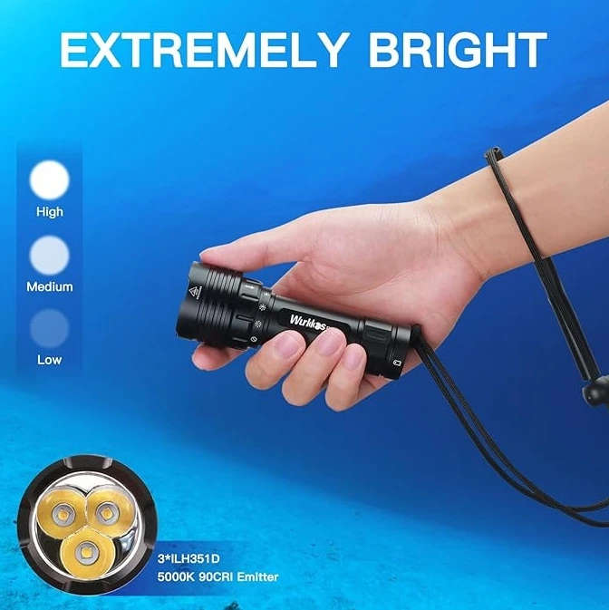 Wurkkos DL30 3600 Lumen 219m Throw Rechargeable Diving Flashlight with 21700 Battery