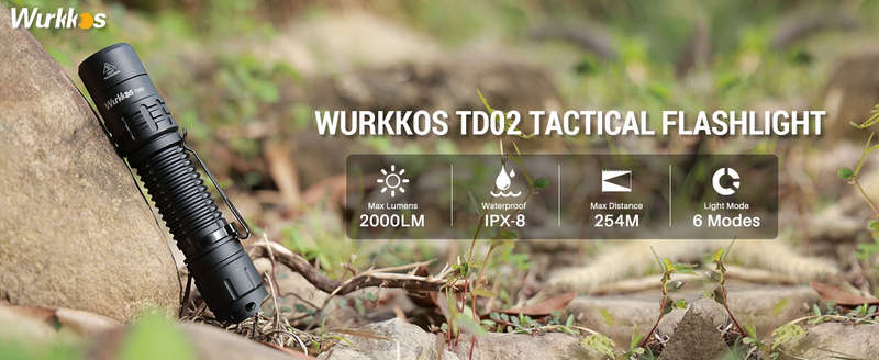 Wurkkos TD02 2000 Lumen 254m Throw Rechargeable Tactical Flashlight