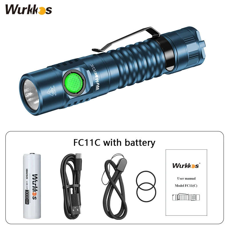 Wurkkos FC11C 1200 Lumen 155m Throw Rechargeable Flashlight with 18650 Battery
