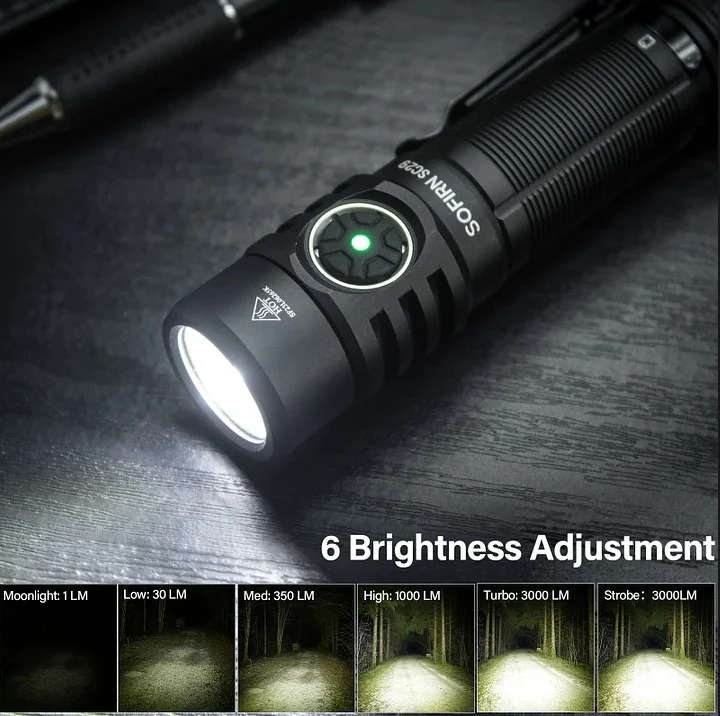 Sofirn SC29 3000 Lumen 142m Throw Rechargeable Flashlight with 21700 Battery
