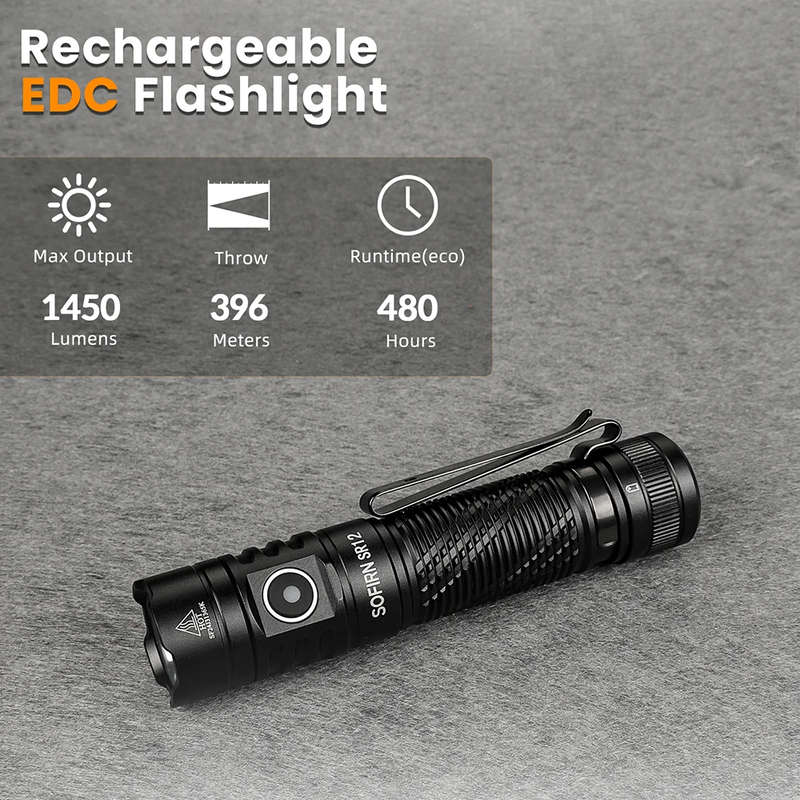 Sofirn SR12 1450 Lumen 130m Throw Rechargeable Flashlight with 18650 Battery