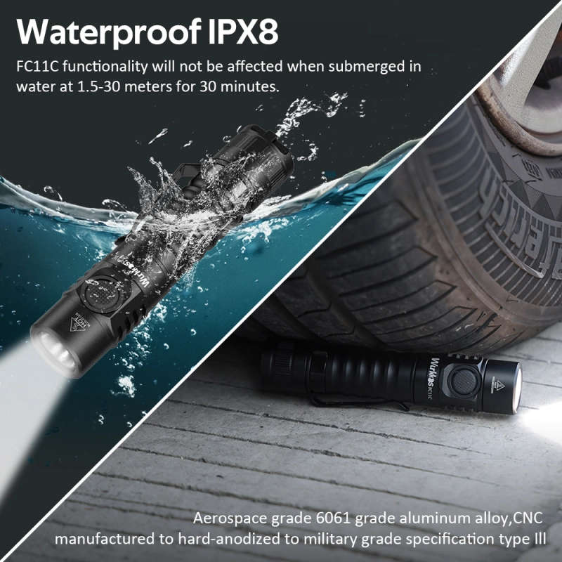 Wurkkos FC11C 1200 Lumen 155m Throw Rechargeable Flashlight with 18650 Battery