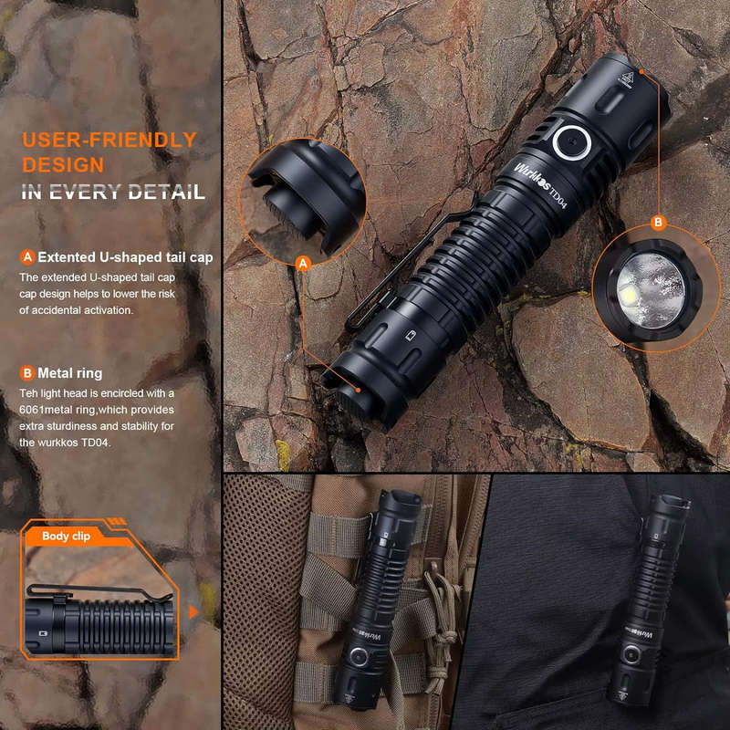 Wurkkos TD04 3000 Lumen 295m Throw Rechargeable Tactical Flashlight with 21700 Battery