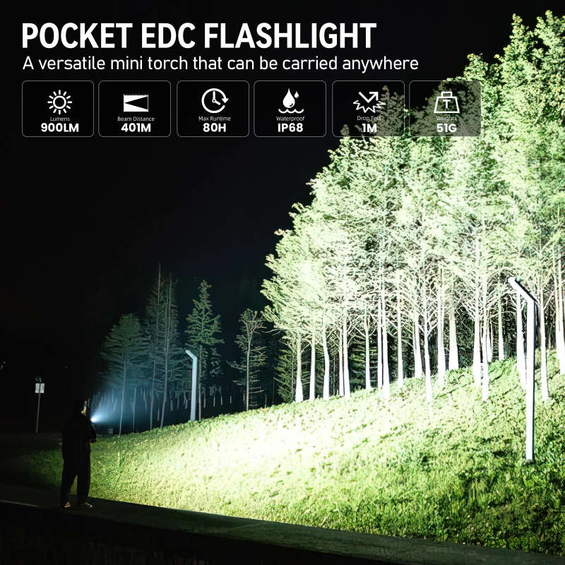 Wurkkos TS15 900 Lumen 401m Throw Rechargeable Mini Flashlight with 14500 Battery