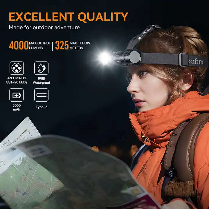 Sofirn HS41 4000 Lumen 325m Throw Rechargeable Headlamp with 21700 Battery