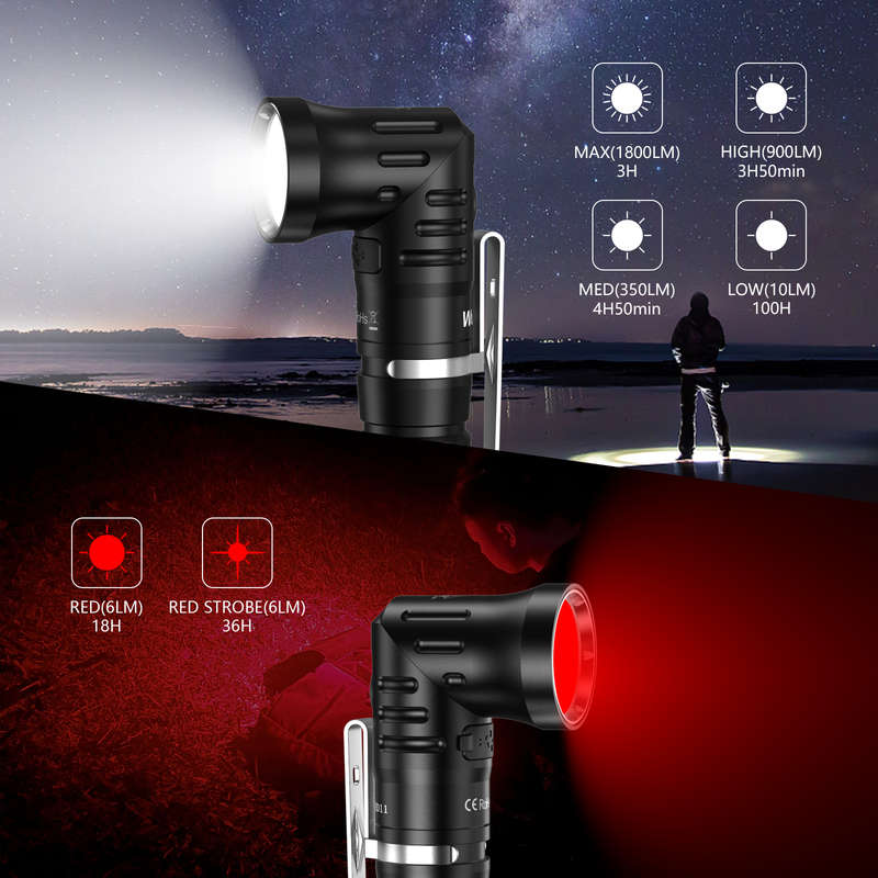 Wurkkos HD11 90° Folding EDC Flashlight - 1800 Lumens, 253m Throw