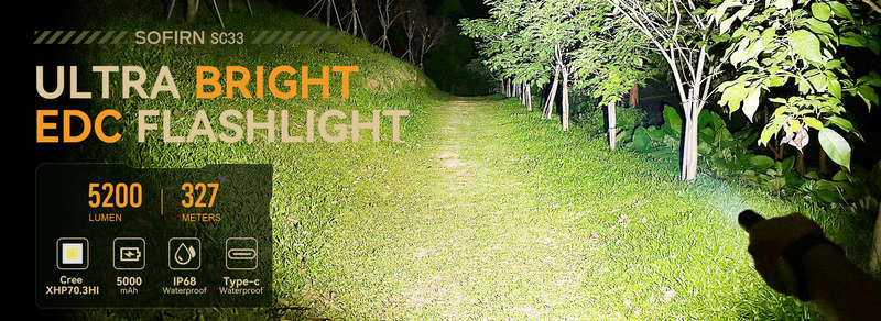 Sofirn SC33 5200 Lumen 327m Throw Rechargeable Flashlight with 21700 Battery