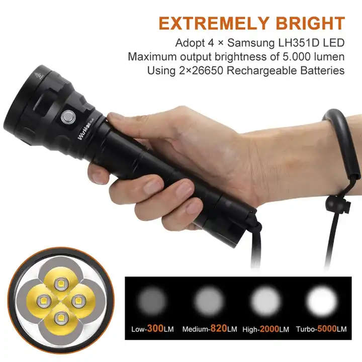 Wurkkos DL40 5000 Lumen 400m Throw Rechargeable Diving Flashlight with 2x 26650