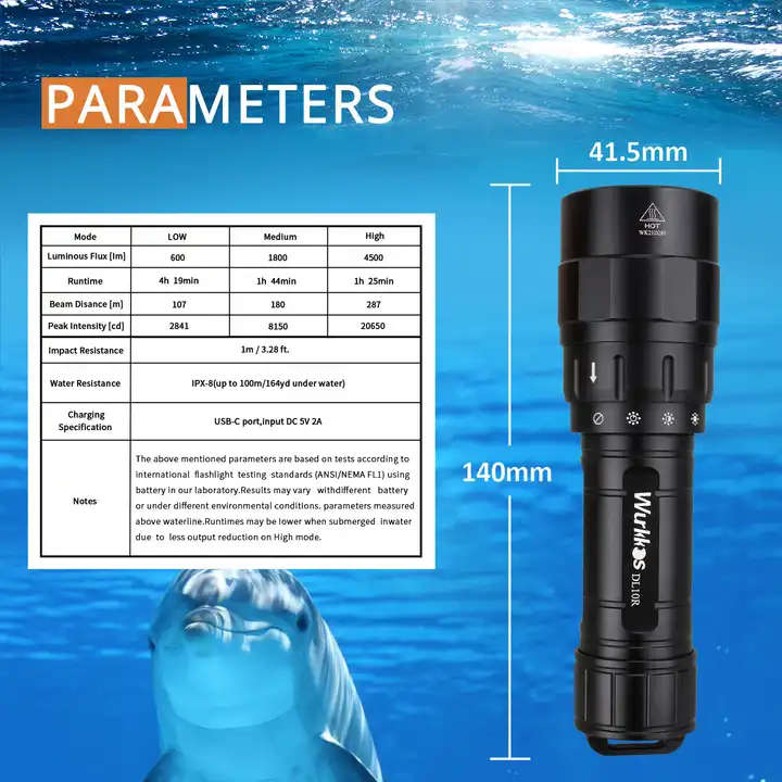 Wurkkos DL10R 4500 Lumen 287m Throw Rechargeable Diving Flashlight with 21700 Battery