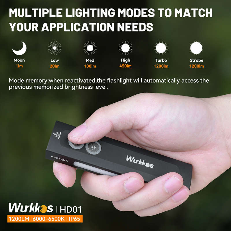Wurkkos HD01 1200 Lumen 157m Throw Rechargeable EDC Flashlight with Built-in Battery