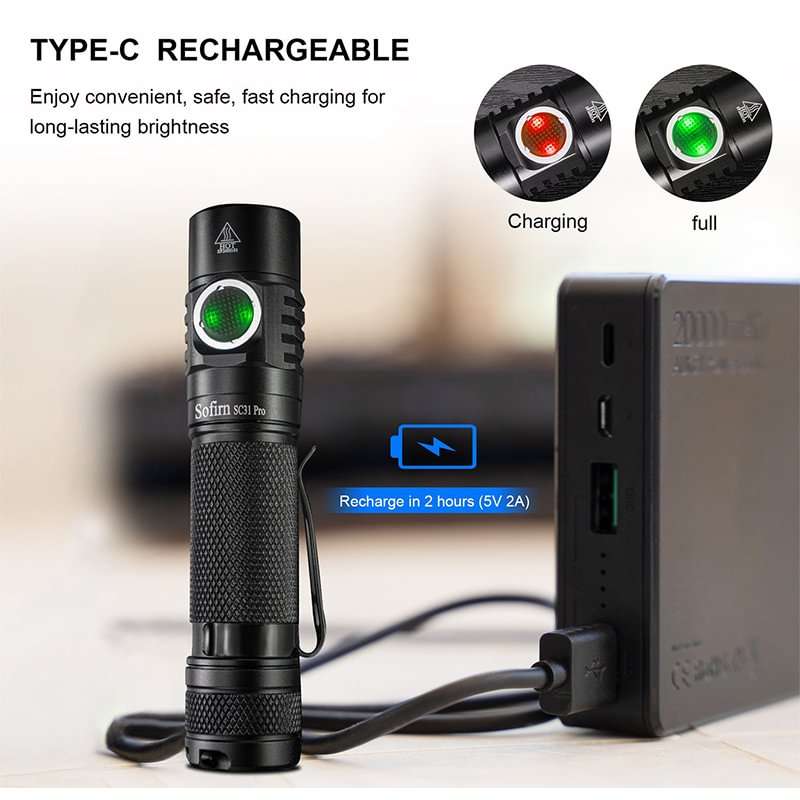Sofirn SC31 Pro 2000 Lumen 255m Throw Rechargeable Flashlight with 18650 Battery