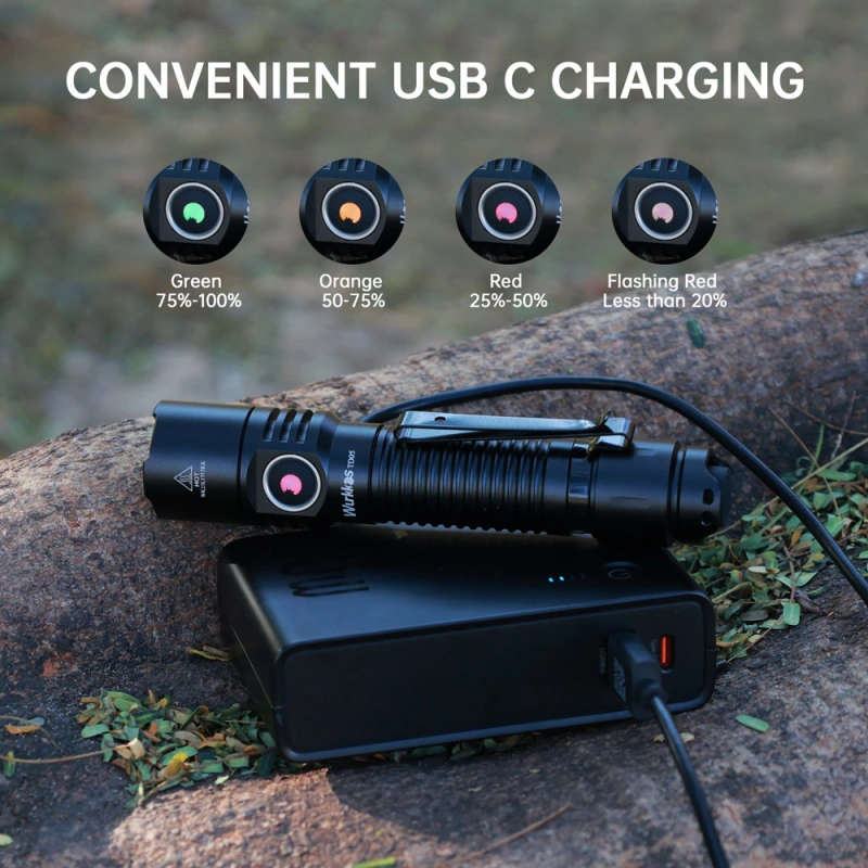 Wurkkos TD05 1800 Lumen 373m Throw Rechargeable Tactical Flashlight with 18650 Battery