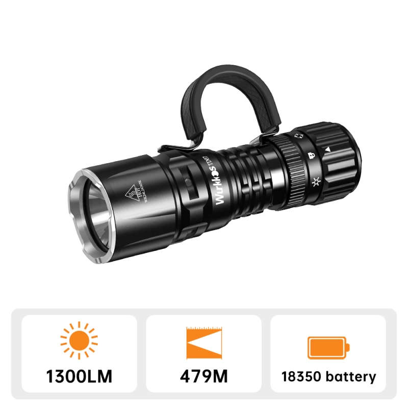 Wurkkos TD07 1300 Lumen 350m Throw Rechargeable Tactical Flashlight with 18350 Battery