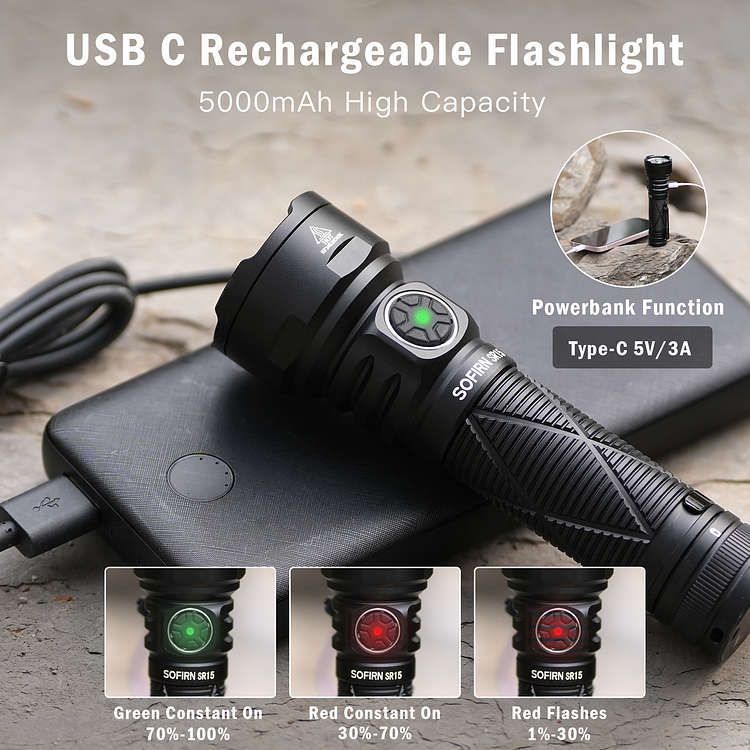 Sofirn SR15 4500 Lumen 510m Throw Rechargeable Flashlight with 21700 Battery