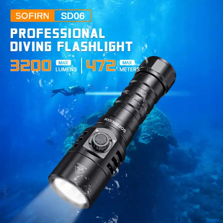 Sofirn SD06 3200 Lumen 472m Throw Rechargeable Diving Flashlight with 21700 Battery