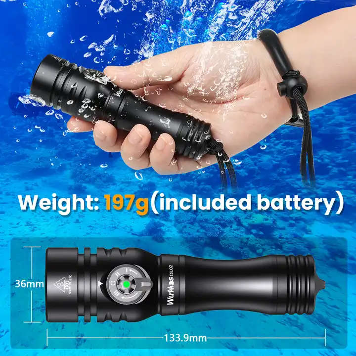 Wurkkos DL02 3000 Lumen 480m Throw Rechargeable Diving Flashlight with 21700 Battery
