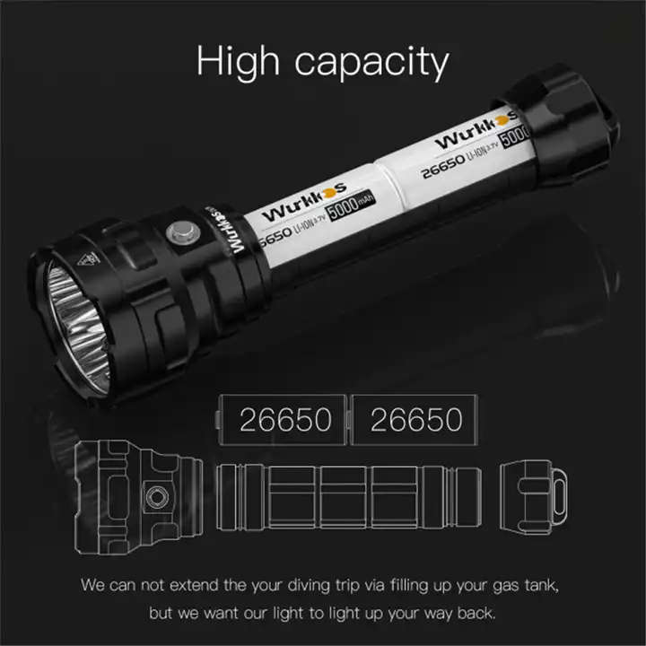 Wurkkos DL70 13000 Lumen 505m Throw Rechargeable Diving Flashlight with 2x 26650