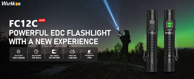 Wurkkos FC12C 2000 Lumen 345m Throw Rechargeable Flashlight with 18650 Battery
