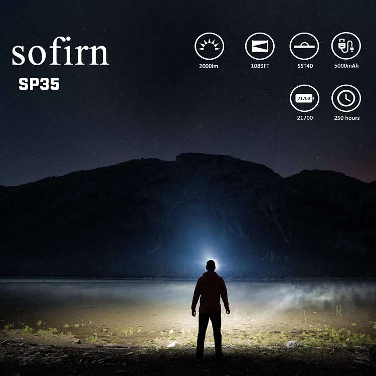 Sofirn SP35 2000 Lumen 332m Throw Rechargeable Flashlight with 21700 Battery