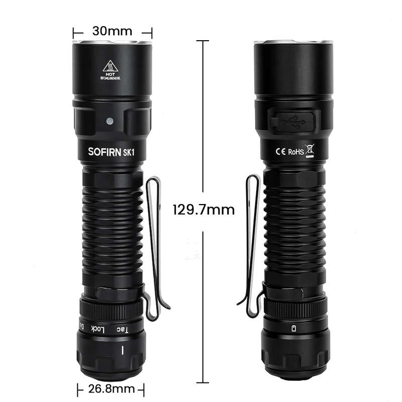 Sofirn SK1 1300 Lumen 350m Throw Rechargeable Tactical Flashlight with 18650 Battery