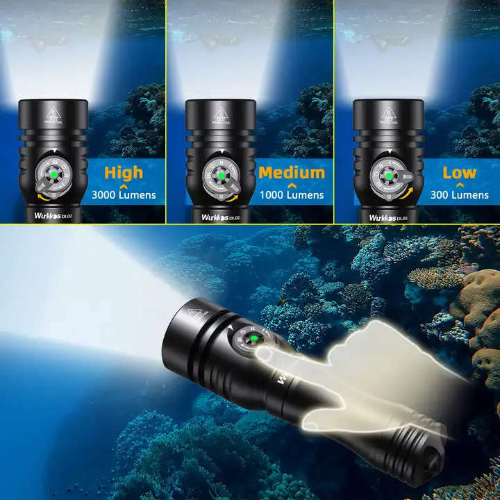 Wurkkos DL02 3000 Lumen 480m Throw Rechargeable Diving Flashlight with 21700 Battery